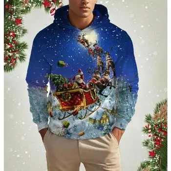 Смешная рождественская мужская толстовка с капюшоном с 3D-принтом, свитер с капюшоном в стиле Харадзюку, осенняя одежда с Санта-Клаусом, уличная мужская одежда S