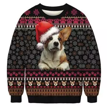 Смешная рождественская толстовка для мужчин, модные толстовки с круглым вырезом, 3D-принт с изображением собаки, футболка свободного покроя, осенняя мужская одежда, топы 2024 года S