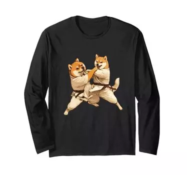 Смешная собака сиба-ину дзюдо товары для собак милые забавные вещи история подарок собака длинный рукав футболка мужская футболка чёрный