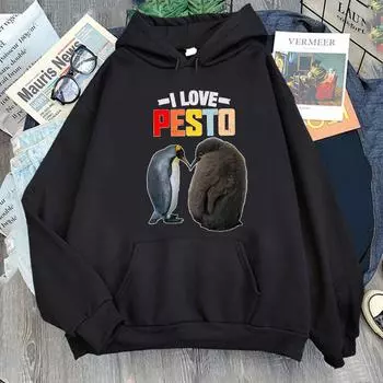 Смешная толстовка с капюшоном I Love Pesto Penguin Kawaii Anime Graphic Pullovers Men Women s Harajuku Short Sleeves Aesthetic Sweatshirts Korea XS