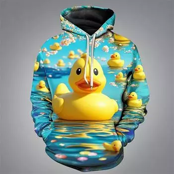 Смешная желтая утка резиновая 3D печать детская милая уличная одежда с капюшоном толстовки пуловеры 100CM