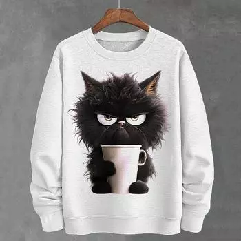 Смешная женская толстовка с принтом в виде кота в виде чашки чая с 3D-принтом, футболка с длинным рукавом, женская футболка Lothing, большие толстовки или толстовки для мужчин S