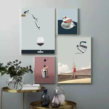 Смешное искусство холст картины сохраняйте водный баланс стены искусства плакаты и принты йога в йогурте абстрактные картины для гостиной домашний декор 21x30cm No Framed