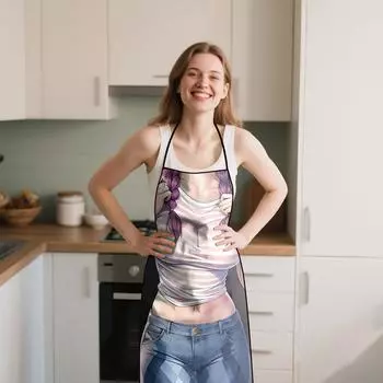 Смешной и необычный печатный фартук для домашнего использования, кухонный водонепроницаемый фартук с высоким уровнем внешнего вида. One Size чёрный