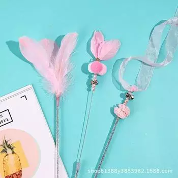 Смешной кот Игрушка для кота Питомец Кот Дразнилка Колокольчик Перо Дразнилка для кота Волшебная палочка Игрушка для кота Товары для питомцев Pink three-piece set