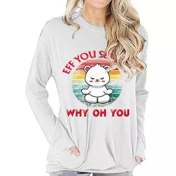 Смешной медведь для йоги, модные женские пуловеры с рисунком из мультфильмов, повседневные толстовки с длинным рукавом и круглым вырезом, женские толстовки с принтом в стиле Харадзюку S чёрный