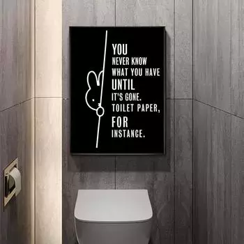 Смешной плакат с изображением черного кролика, настенное художественное украшение, современные картины на холсте, HD-картины для декора туалета в ванной комнате, безрамное 21x30cm No Framed