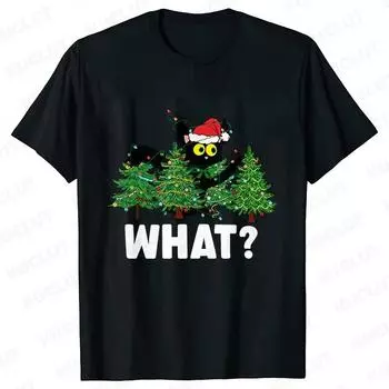 Смешной Рождественский Кот Что Сверху Разбирает Рождественскую Елку Мужские Футболки Графический Хип-Хоп Уличная Одежда Футболки с Коротким Рукавом Мужская Одежда M
