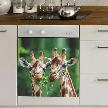 Смешной жираф, едящий траву, кухонные шкафы, посудомоечная машина, домашний декор, наклейки, самоклеящиеся 34*34cm/fun-f339