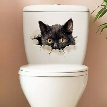 Смешные 3D наклейки на сиденье унитаза с котенком, водонепроницаемые наклейки для туалета с животными, декор для ванной комнаты и туалета