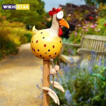 Смешные большие глаза курицы длинные ноги смоляные поделки статуи статуэтка деревянный кол украшения курица скульптуры садовый забор художественные принадлежности белый
