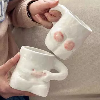 Смешные керамические кружки Кофейные чашки Индивидуальная кофейная чашка Молоко Чай Водные чашки Креативная кружка Pinch Belly Cup Кружки для питья кофе 301-400ml