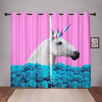 Смешные креативные животные лошади птицы рыбы розовые жуткие оконные шторы для детей спальня гостиная зал украшения кухни драпировка W50 X H130(CM)X2&Hook