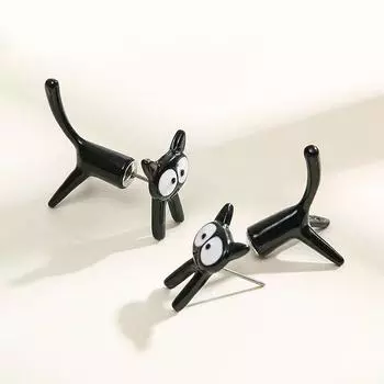 Смешные маленькие черные серьги-кошки для женщин и девочек, милые серьги-гвоздики в виде животных, украшения для вечеринок, подарки чёрный