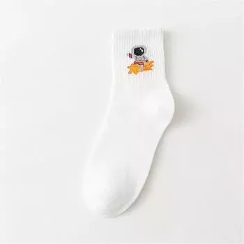 Смешные мультяшные носки в виде сердца астронавта с полосками в виде медведя, улыбки и отпечатков ног, спортивные хипстерские носки в стиле Харадзюку, повседневные мягкие белые хлопковые носки, Прямая поставка