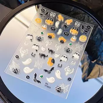 Смешные наклейки для ногтей на Хэллоуин, кавайные наклейки для ногтей с мультяшным рисунком, креативные изысканные наклейки для ногтей с изображением летучей мыши и тыквы, подарки