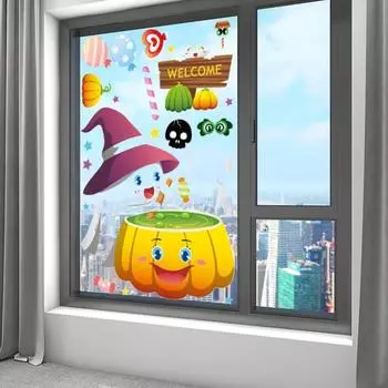 Смешные наклейки на Хэллоуин жуткая тыква дом с привидениями череп летучая мышь паук призрак наклейка на окно своими руками E