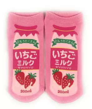 Смешные носки Носки с забавным узором Длина кроссовок [Клубничное молоко] 22-25 см 9256 (Текст розово-белый)