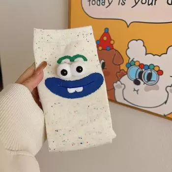 Смешные носки с героями мультфильмов, женские, странные, маленькие, милые, осенне-зимние, коралловые, бархатные, утолщенные, теплые, носки для сна, длинные носки