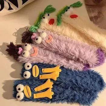 Смешные носки с монстрами, осенне-зимние носки из кораллового флиса, носки для сна для пар, пушистые носки, рождественские чулки