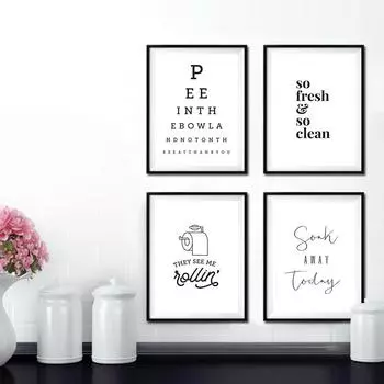 Смешные правила ванной комнаты Знаки Холст Плакат Мойте руки Настенное искусство Цитата Картина Toliet Проверка зрения Печать Современная картина Домашний декор Без рамки 21*30cm No Frame