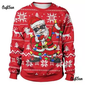 Смешные рождественские мужские толстовки в стиле хип-хоп, толстовки для пар, осенние длинные, короткие, с капюшоном, с круглым вырезом, свободные мужские топы S