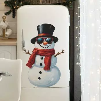 Смешные солнцезащитные очки красный шарф снеговик холодильник украшение украшение дома настенная наклейка 40*60cm/fun-e149