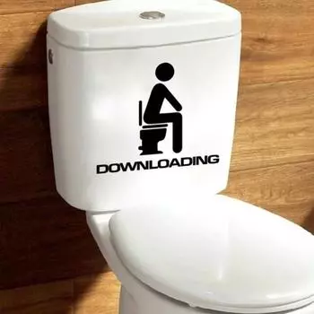 Смешные загружающиеся английские буквы человек сидит на унитазе настенные наклейки домашний декор 1pcs
