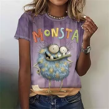 Смешные женские футболки с героями мультфильмов Ainimal 3D-принт футболка Harajuku повседневная футболка с коротким рукавом O-образным вырезом женская одежда S