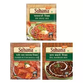Смеси специй Suhana - Смесь для масла Paneer - Смесь Pav Bhaji и Смесь Dal Makhani - Комбинация из 3 штук
