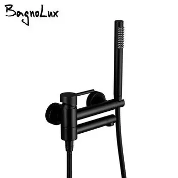 Смеситель для душа из матового золота с горячей и холодной водой, смеситель для ванной комнаты с одной ручкой, поворотный излив, душевая система, настенный монтаж