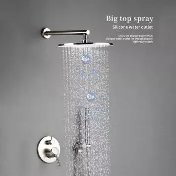 Смеситель для душа в ванной комнате Rain Head System Set Kit из матовой нержавеющей стали с переключателем и круглой ручкой