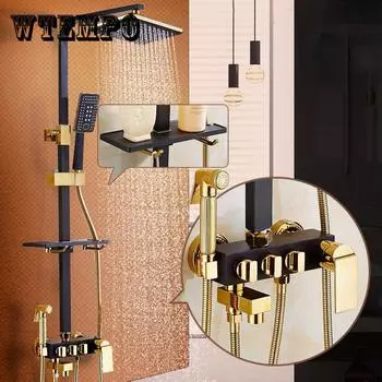 Смеситель для душа золотисто-черный душевой набор для ванной комнаты с распылителем для биде, смеситель для настенного крепления, кран для душа, горячей и холодной воды30 Black