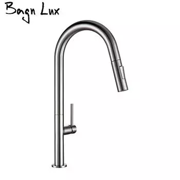 Смеситель для кухни из латуни с выдвижным краном, матовый хром и черный, вращение на 360 градусов, смесители для мойки с горячей и холодной водой, кухонный кран