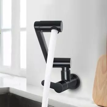 Смеситель для кухни из нержавеющей стали 304, одинарный, холодный, универсальный, поворотный, для ванной комнаты, черный/матовый, настенный, резьба G1/2