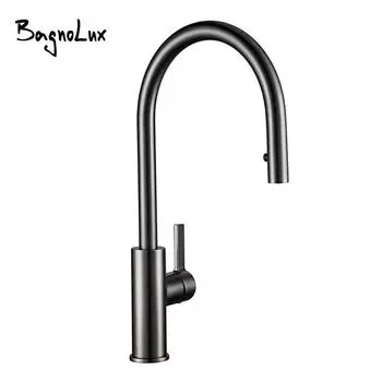 Смеситель для кухни с одной ручкой, выдвижной, матовый, черный, вращающийся, для мойки с горячей и холодной водой, кухонный кран