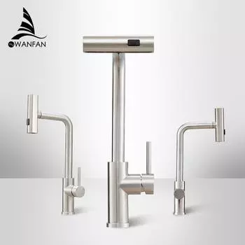 Смеситель для кухни с водопадом из нержавеющей стали, вращающаяся на 360 ° водопадная распылительная головка, смеситель для раковины с горячей и холодной водой, кухонный смеситель