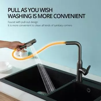 Смеситель для кухни, смеситель для мойки из бронзы, поворотный на 360 градусов, с одной ручкой, выдвижной, 2-ходовой, с распылителем, для горячей и холодной воды