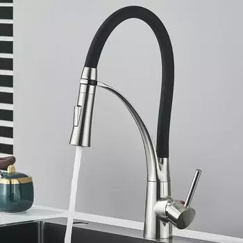 Смеситель для кухни Выдвижной смеситель из нержавеющей стали на 360° с смесителем для душа для кухни серый