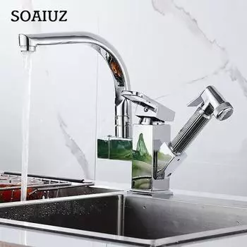 Смеситель для кухонной мойки, черный, для установки на бортик, гибкий выдвижной смеситель, горячая и холодная вода, кухонный кран с пружинным изливом, хромированный серебристый смеситель