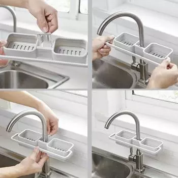 Смеситель для кухонной раковины, губка, мыло, стеллаж для хранения полотенец, органайзер, держатель, полка серый