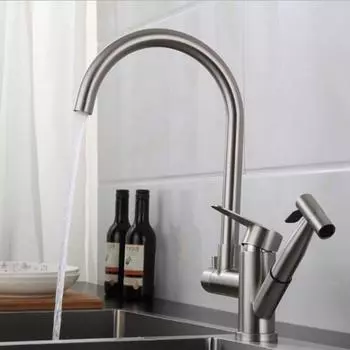 Смеситель для кухонной раковины, корпус из нержавеющей стали 304, матовая поверхность, одна ручка с распылителем, смеситель для холодной и горячей воды China серый