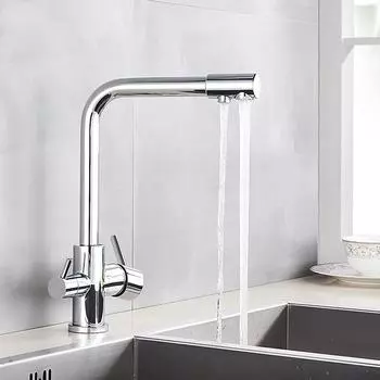 Смеситель для очистки «три в одном» Гальванический смеситель для кухонного фильтра для смешанной воды из черного золота