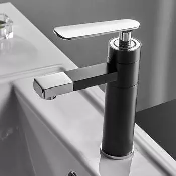 Смеситель для раковины, черный кран, кран для ванной комнаты, кран для раковины с одной ручкой, с отверстием для установки на бортике, смеситель для горячей и холодной воды, кран 855018