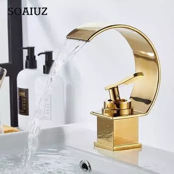 Смеситель для раковины для ванной комнаты, золотой, черный гаечный ключ, горячая и холодная вода, креативный винтажный смеситель для умывальника с широким изливом, кран для воды с одним отверстием