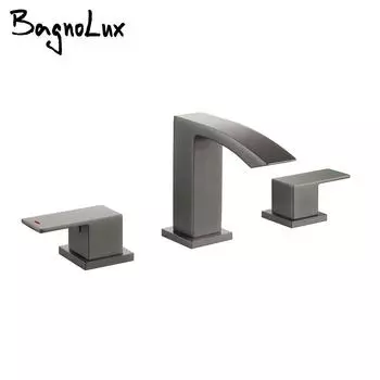 Смеситель для раковины из бронзы, квадратный смеситель для воды с двумя ручками, 3 отверстия, 3 шт., устанавливаемый на палубе, широкий кран, латунный водопадный излив