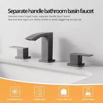 Смеситель для раковины из бронзы, квадратный смеситель для воды с двумя ручками, 3 отверстия, 3 шт., устанавливаемый на палубе, широкий кран, латунный водопадный излив