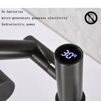 Смеситель для раковины из латуни для ванной комнаты, смеситель для горячей и холодной воды, одно отверстие, устанавливаемый на бортике, микрогенератор, дисплей температуры, цвет Gunmetal Bagnolux