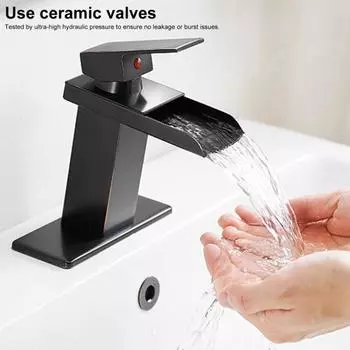 Смеситель для раковины из матового никеля Смеситель для унитаза с одной ручкой и одним отверстием с пластиной для подающего шланга Наклонный корпус Конструкция из латуни (Короткий стиль) чёрный