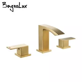Смеситель для раковины из матового золота, квадратный, с двумя ручками, 3 отверстия, 3 шт., смеситель для раковины, устанавливаемый на бортик, для горячей и холодной воды, для ванной комнаты чёрный